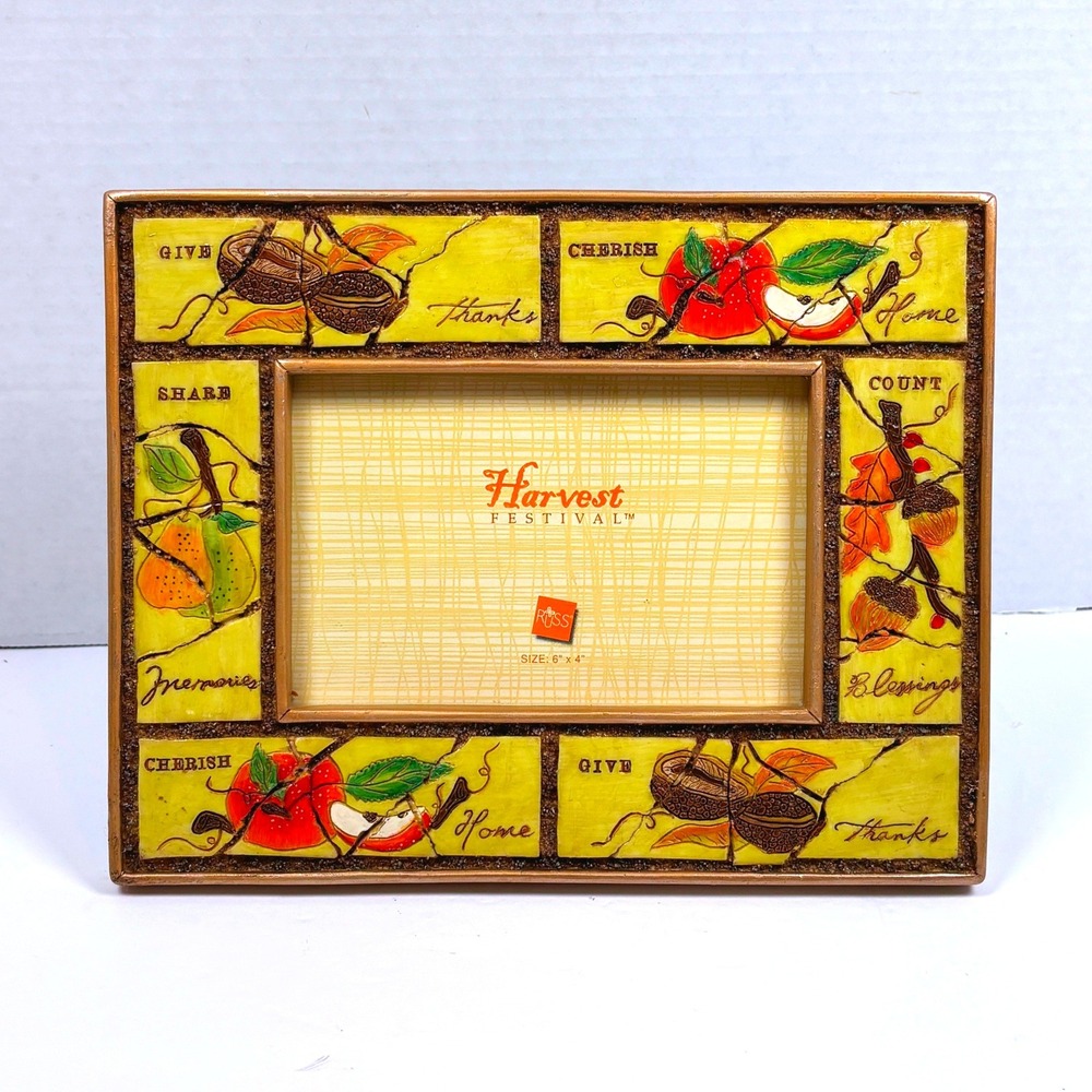 Vtg 90s Russ Harvest Festival Photo Frame 4x6 Faux Tile Autumn Country Cottage